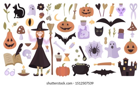 Vector mega set of colorful icons for design on halloween.