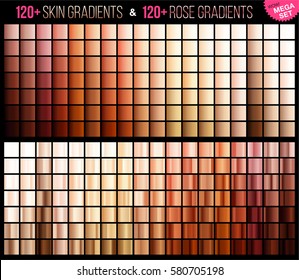 Vector mega set gradients  consisting collection 120 rose   120 skin squares for fashion   beauty design  