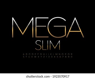 Vector Mega Slim Alphabet set. Elegant Metallic Font. Silver and Gold Letters and Numbers
