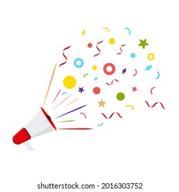 Vector of a megaphone blasting colorful bling confetti for celebration