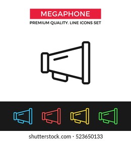 Vector megaphone icon. Vintage bullhorn, loudspeaker. Premium quality graphic design. Signs, outline symbols collection, simple thin line icons set for websites, web design, mobile app, infographics