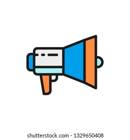 Vector megaphone, loudspeaker flat color line icon.