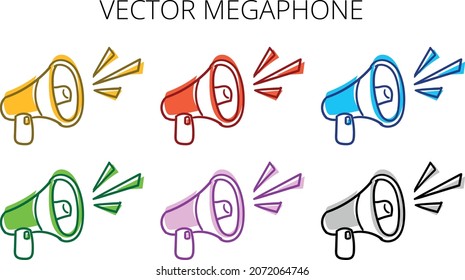 Vector megaphone in various colors for promotion and advertising.