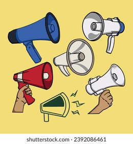 vector megaphone in various shapes and colors