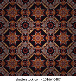 Vector mehendi design. Curved doodling mehndi motif in black, red and orange colors. Indifferent discreet. Seamless calming pattern. Ethnic colorful harmonious doodle texture.