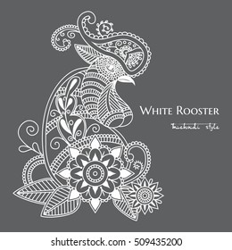 Vector mehendi. White rooster mehendi.