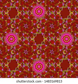 Vector mehndi pattern, set of seamless borders on orange, red colors. Traditional indian style, ornamental floral elements for henna tattoo, stickers, flash temporary tattoo, mehndi, yoga design.