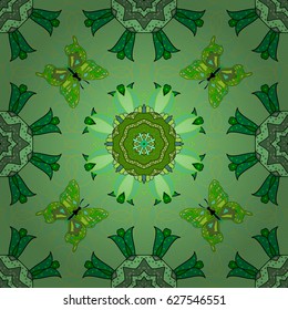 Vector mehndi pattern, set of seamless borders on green background. Traditional indian style, ornamental floral elements for henna tattoo, stickers, flash temporary tattoo, mehndi, yoga design.