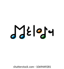 Vektorillustration Melody Logo Design-Vorlage. Grafische Noten logotype, zeichen und symbol. Moderne Audiografik einzeln auf Hintergrund. Farbiges Label für Musikgeschäft, Studio, Unternehmen