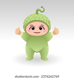 Vector Melon fruit kawaii cartoon character vector funny Melon fruit kawaii illustration