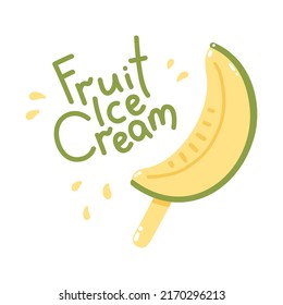Vector melon ice cream on a stick. Cold dessert. Summer sweetness. Lettering Fruit ice cream. Isolated on white background