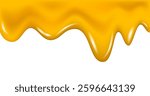Vector melted bee honey background. Melting cheese liquid border. Caramel syrup, beer splash or golden sauce drips. Dripping mustard sauce, jam, butter or oil flow. Vector lemon or mango texture.