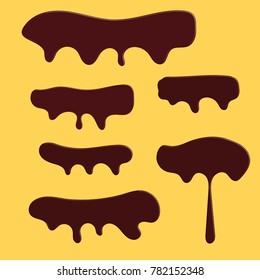 Vector of melted chocolate set isolated yellow background. Vector illustration.
