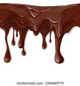 Vector melted chocolate streams pattern. Syrup drip pattern on waffle background. Flowing illustration isolated