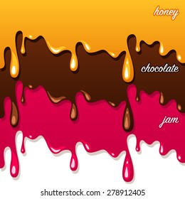 Vector melting honey, chocolate and jam