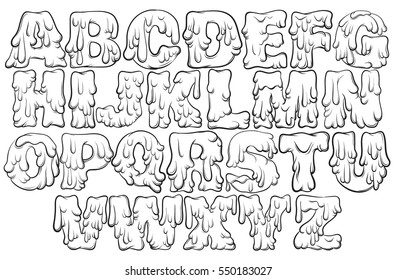 Vector melting type. Trendy font made in hand drawn line style. Cute font for card poster banner print for t-shirt. 
