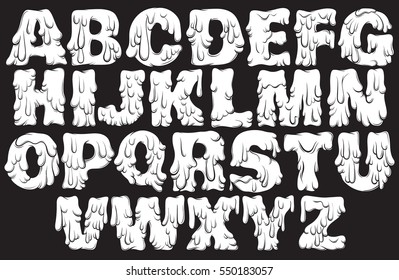 Vector melting type. Trendy font made in hand drawn line style. Cute font for card poster banner print for t-shirt. 