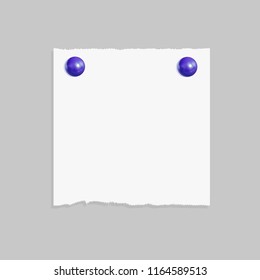 Vector Memo Paper with Blue Realistic Pin Buttons, Isolated Illustration, Mockup Template.