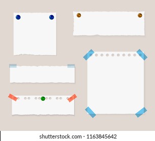 Vector Memo Pinned Papers, Isolated Design Elements Set with Shadown and Realistic Pin Buttons.