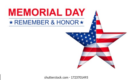 Vector Memorial Day with star in national flag colors. Template for banner or article. Copyspace