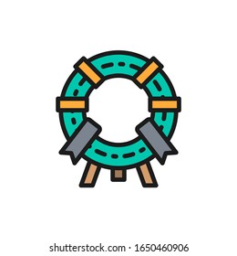 Corona conmemorativa vectorial, icono de la línea plana de la ceremonia fúnebre.