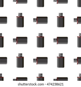 Vector Memory Stick Seamless Pattern on White. Flash Computer Device