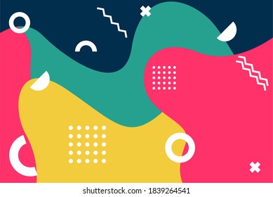 Vector memphis background with abstract shapes design. White, yellow, pink, and black color. Good for any background, banner, web, poster