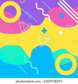 Vector Memphis Background Abstract Shapes Design with Pastel Color Stock Vector