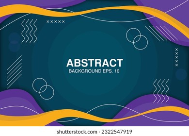 Vector Memphis background with a yellow line, purple and blue circles, and lines elements.