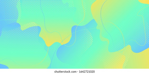 Vector Memphis Banner. Creative Fluid Business Layout. Green Abstract Liquid Shape. Minimal Geometric Composition. Yellow Vector Pastel Banner. Fluid Booklet Template. Graphic Liquid Page.