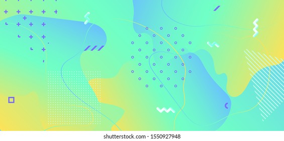 Vector Memphis Banner. Summer Fluid Journal Design. Gradient Graphic Wave Shapes. Minimal Geometric Presentation. Green Vector Pastel Banner. Fluid Website Design. Abstract Wave Poster.
