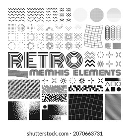 vector Memphis design elements. Retro graphics set , 80s design trends and vintage geometric element illustration. Collection of vector isolated memphis symbols