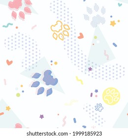 Vector Memphis inspired Wild Animal Colorful seamless pattern background. Perfect for fabric, wallpaper and scrapbooking projects.