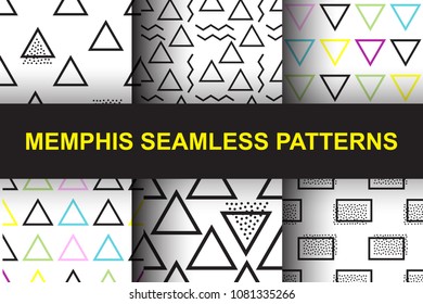 Vector Memphis Seamless Geometric Pattern. Endless Hipster Retro Background or Texture