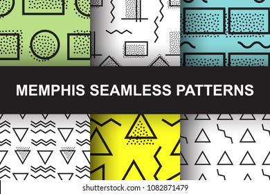 Vector Memphis Seamless Geometric Pattern. Endless Hipster Retro Background or Texture