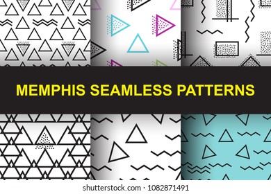 Vector Memphis Seamless Geometric Pattern. Endless Hipster Retro Background or Texture