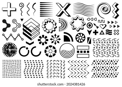 Vector memphis set, group of modern geometric shapes. Collection of black flat forms and figures.