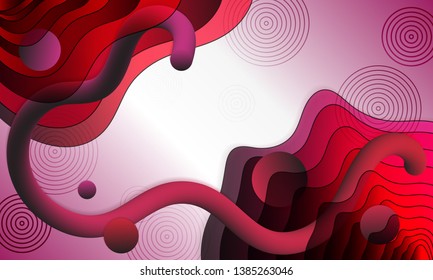 Vector memphis style banner background template. Modern design with geometric shapes and place for text. Futuristic memphis cover kit. Fluid and flying shapes, circles, red 3d gradient moving curve.