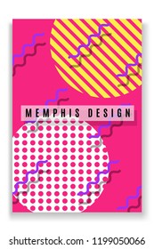 Vector. Memphis style. Creative background of geometric shapes. Minimalistic theme of the first page. Colorful Memphis style illustrations for personal use.