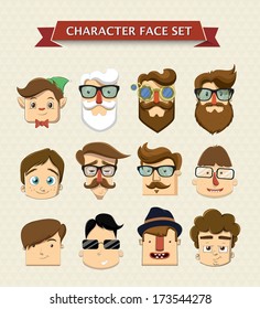 Vector men character face set