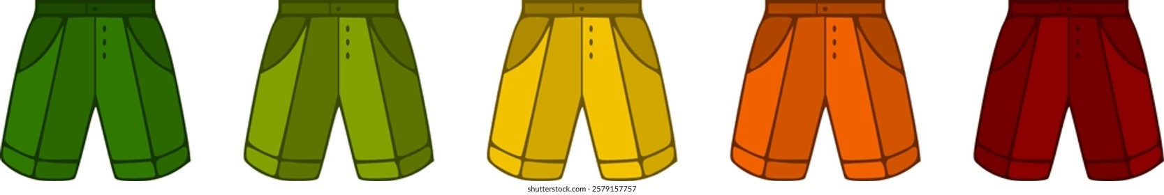 Vector men clothes of short trousers  in different colors. 