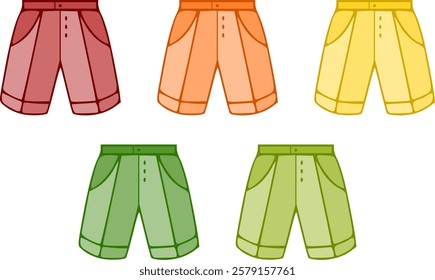 Vector men clothes of short trousers  in different colors. 