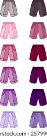 Vector men clothes of short trousers  in different colors.