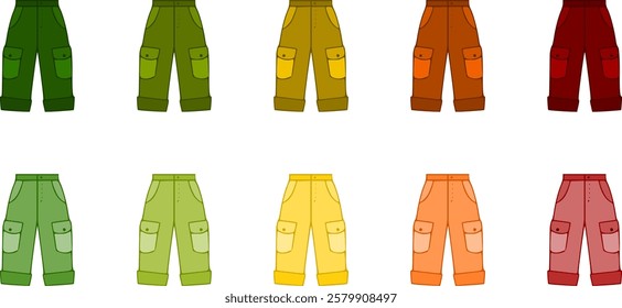 Vector men clothes of short trousers  in different colors.