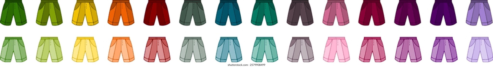 Vector men clothes of short trousers  in different colors.