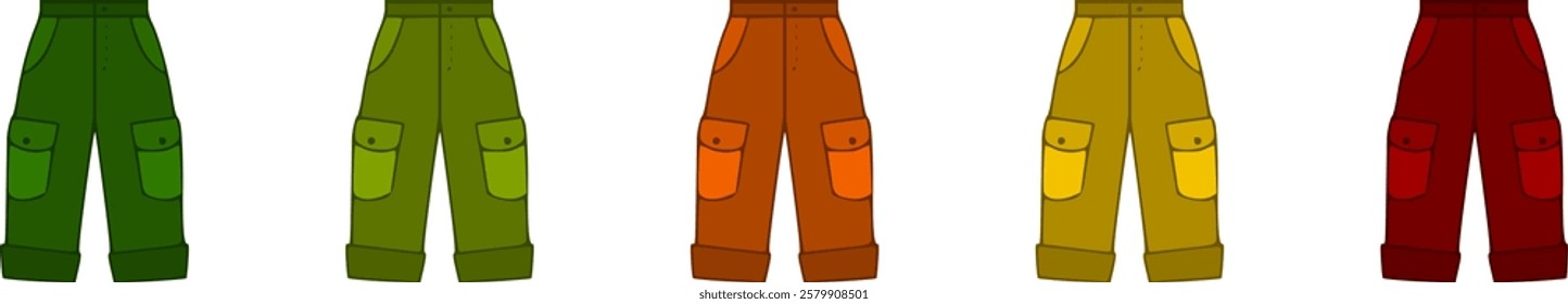 Vector men clothes of short trousers  in different colors.