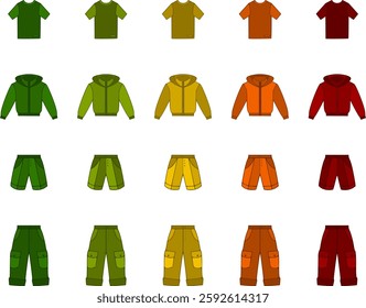 Vector men clothes styles in green, orange, yellow and red theme