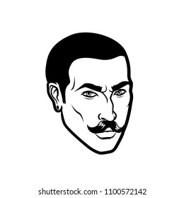 Vector men face hipster head with haircuts. For avatars, emblems and icons, labels