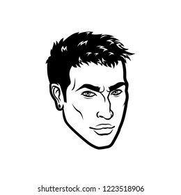 Vector men face hipster head with haircuts. For avatars, emblems and icons, labels