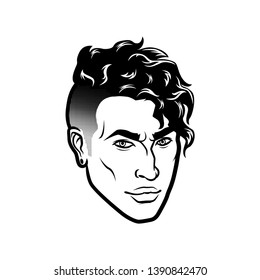 Vector men face hipster head with haircuts. For avatars, emblems and icons, labels